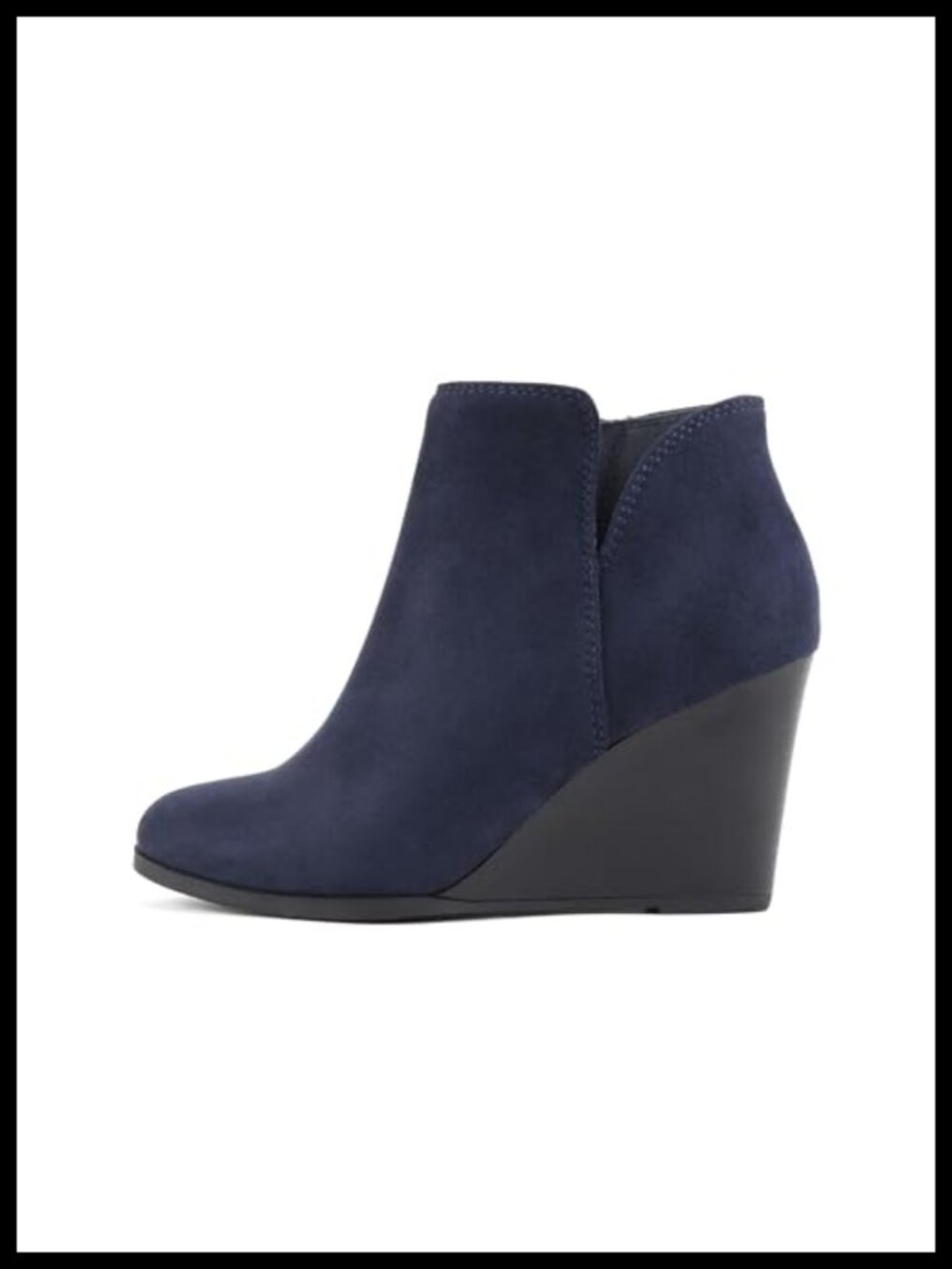 Imitation Suede Ankle Bootie Split Shaft Stacked Wedge Heel Zip